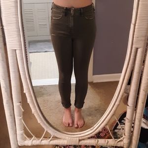 High waisted olive green skinny jeans